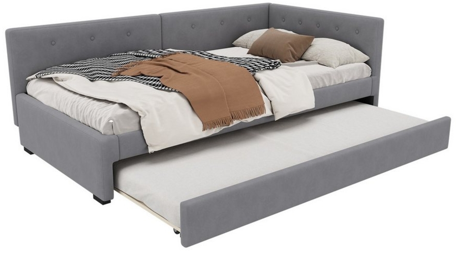 MODFU Polsterbett Daybett Tagesbett Schlafsofa Kinderbett (Lattenrost & Kopfteil, Einzelbett, Bettgestell aus Holz, minimalistisches Styling, 90 x 200 cm), Ohne Matratze Bild 1