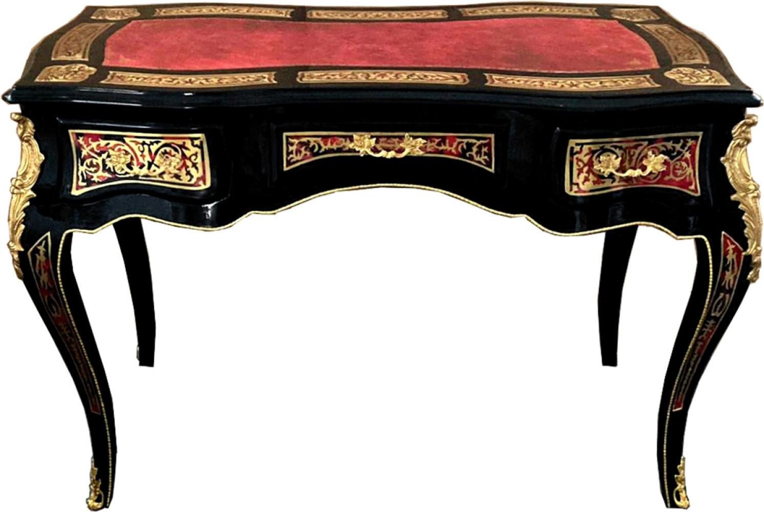 Casa Padrino Barock Boulle Sekretär im französischen Stil Schwarz / Rot / Gold 120 cm - Handgefertigter Antik Stil Schreibtisch - Barock Büro Möbel Bild 1