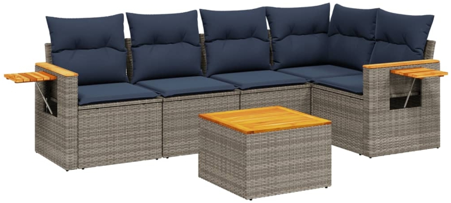 vidaXL 6-tlg. Garten-Sofagarnitur mit Kissen Grau Poly Rattan 3226796 Bild 1