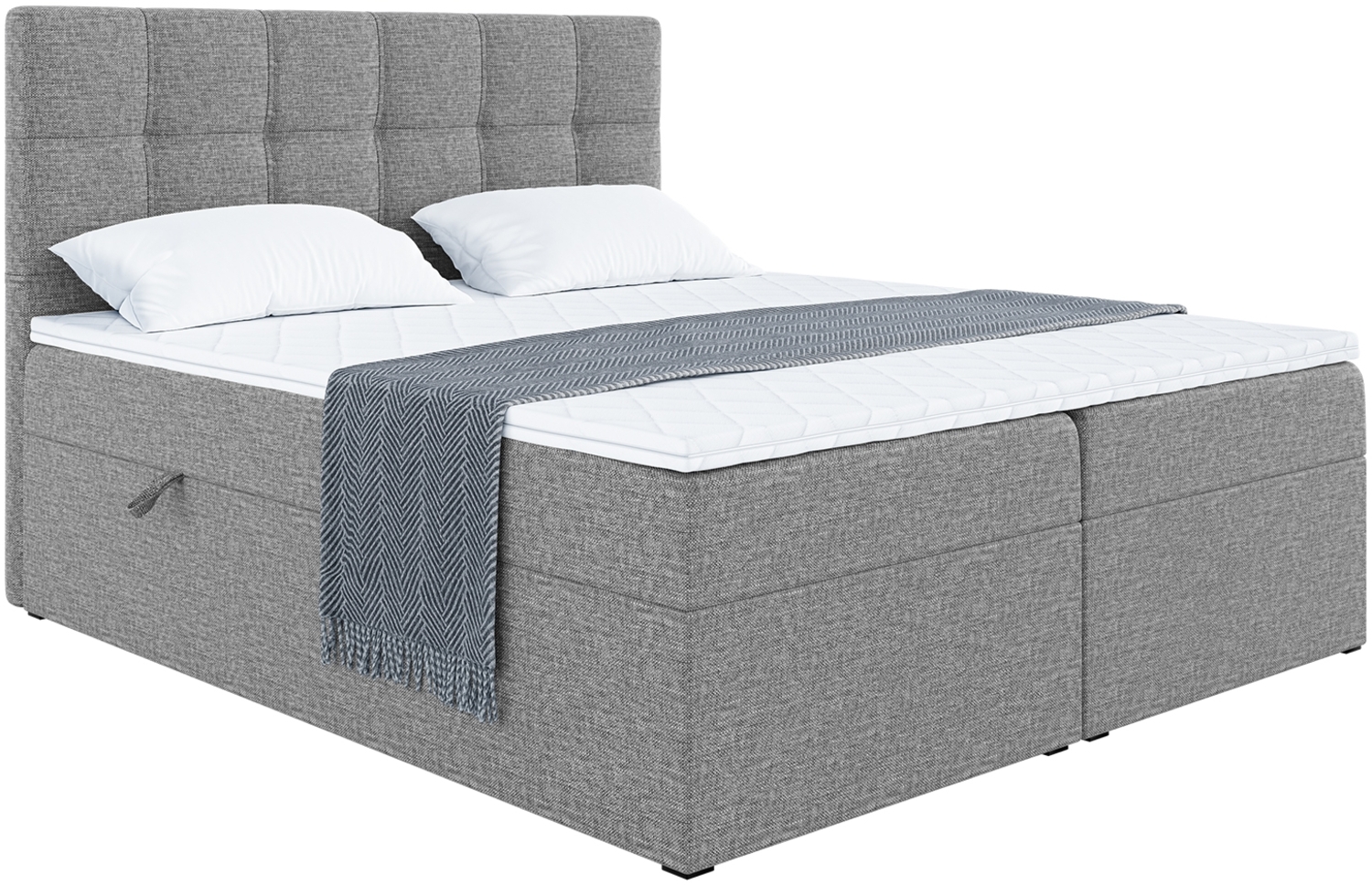 MEBLINI Boxspringbett NILS 140x220 cm mit Bettkasten - H4/Grau Webstoff Polsterbett - Doppelbett mit Topper & Bonellfederkern-Matratze Bild 1