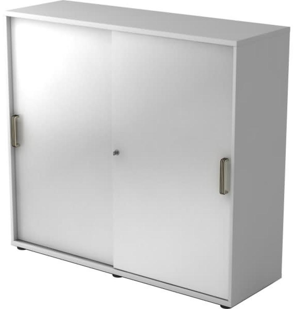 Büroschrank Aktenschrank Schiebetürenschrank, Grau/Silber, Streifengriff, 110 x 40 x 120 cm Bild 1