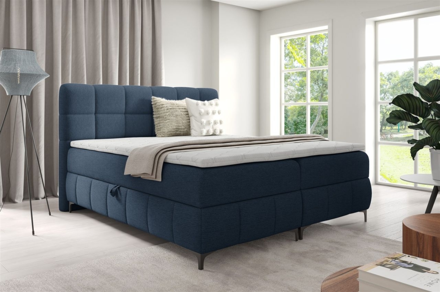 Boxspringbett Schlafzimmerbett SOPHIE 200x200cm Stoff Aragon Marineblau Bild 1