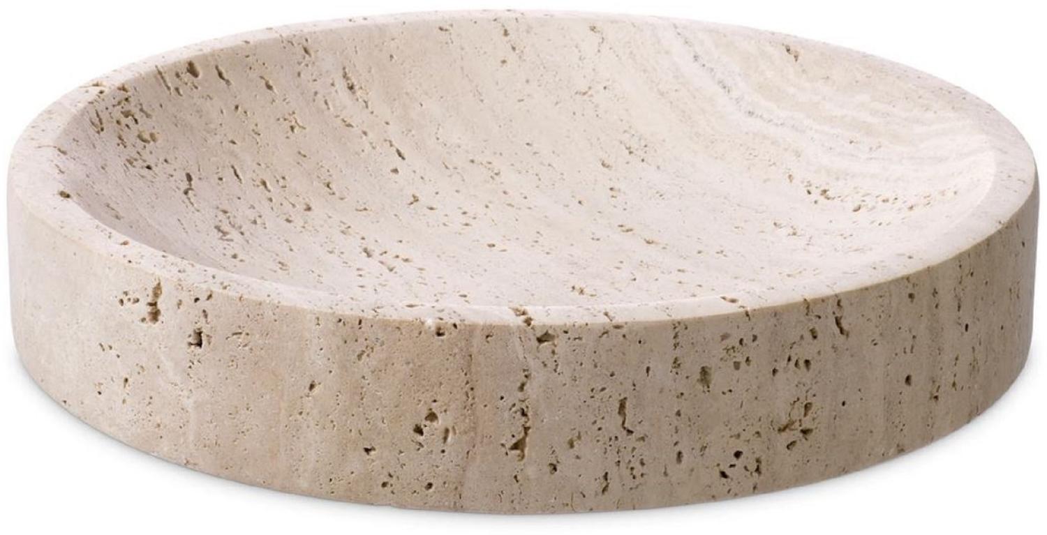 Casa Padrino Luxus Deko Travertin Naturstein Schale Beige Ø 30,5 x H. 5,5 cm - Runde Obstschale - Esstisch Deko - Deko Accessoires - Luxus Accessoires - Luxus Qualität Bild 1