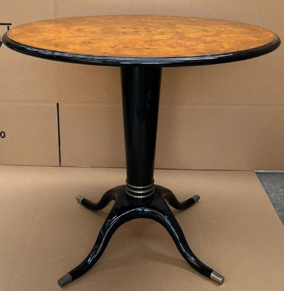 Casa Padrino Luxus Esstisch Vogelaugenahorn Braun / Schwarz / Silber Ø 79 x H. 71 cm - Runder Massivholz Esszimmertisch - Esszimmer Möbel - Luxus Möbel Bild 1