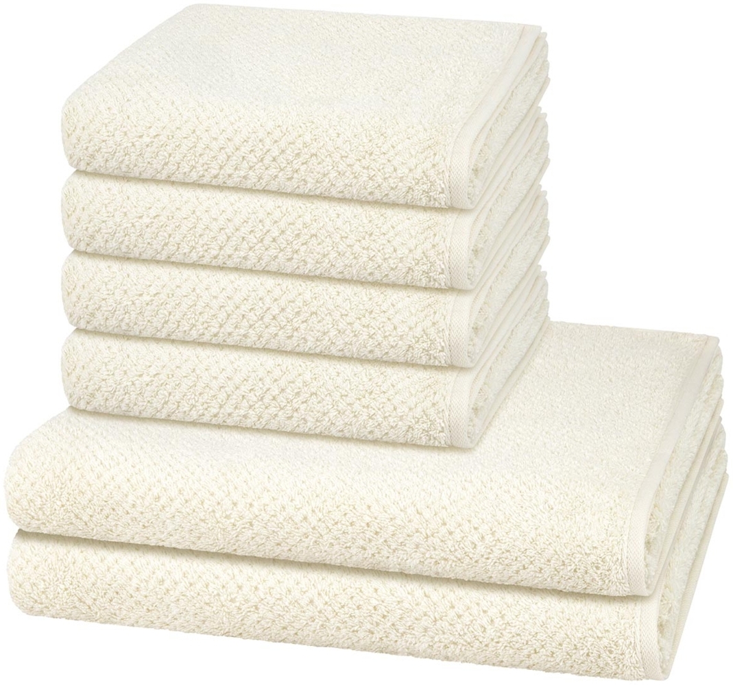 Cawö Pure 6 tlg. Frottier-Set - 4 X Handtuch (50 X 100cm), 2 X Duschtuch (80 X 150cm) - 494 g/m2 - Natur Bild 1