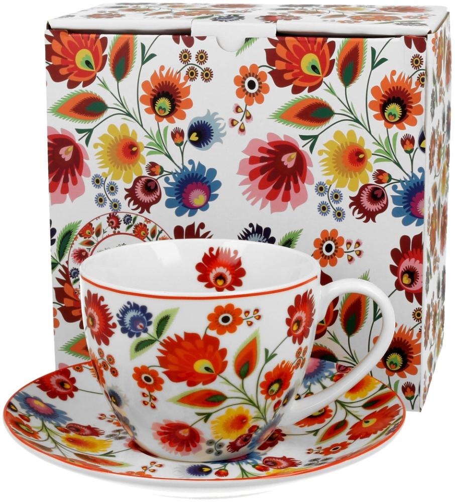 DUO ETNO 33991 Tasse 250 ml mit Untertasse ŁOWICZ mit Untertasse, New Bone China Porzellan Bild 1