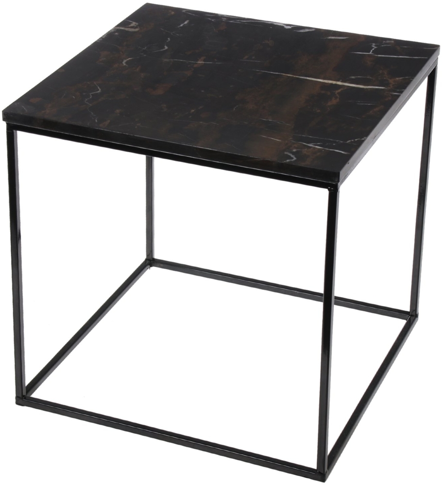 DRW Beistelltisch - quadratischer Tisch aus Metall mit Marmor in Schwarz Bild 1