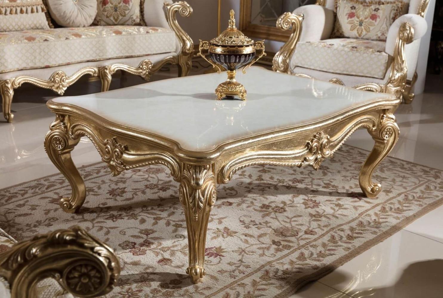 Casa Padrino Luxus Barock Couchtisch Weiß / Gold - Prunkvoller Wohnzimmertisch im Barockstil - Luxus Wohnzimmer Möbel im Barockstil - Barock Möbel - Barock Wohnzimmer Einrichtung Bild 1