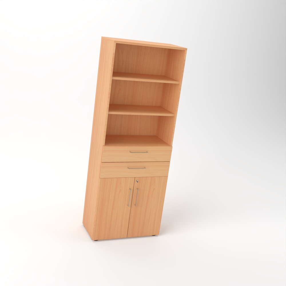 Rheinland Möbel Flügeltürenschrank Cabino 80×42×216 cm – abschließbarer Aktenschrank 2OH mit 2 Schubladen & Regalaufsatz 3OH in Buche mit 110° Drehtüren & Metallgriff Bild 1