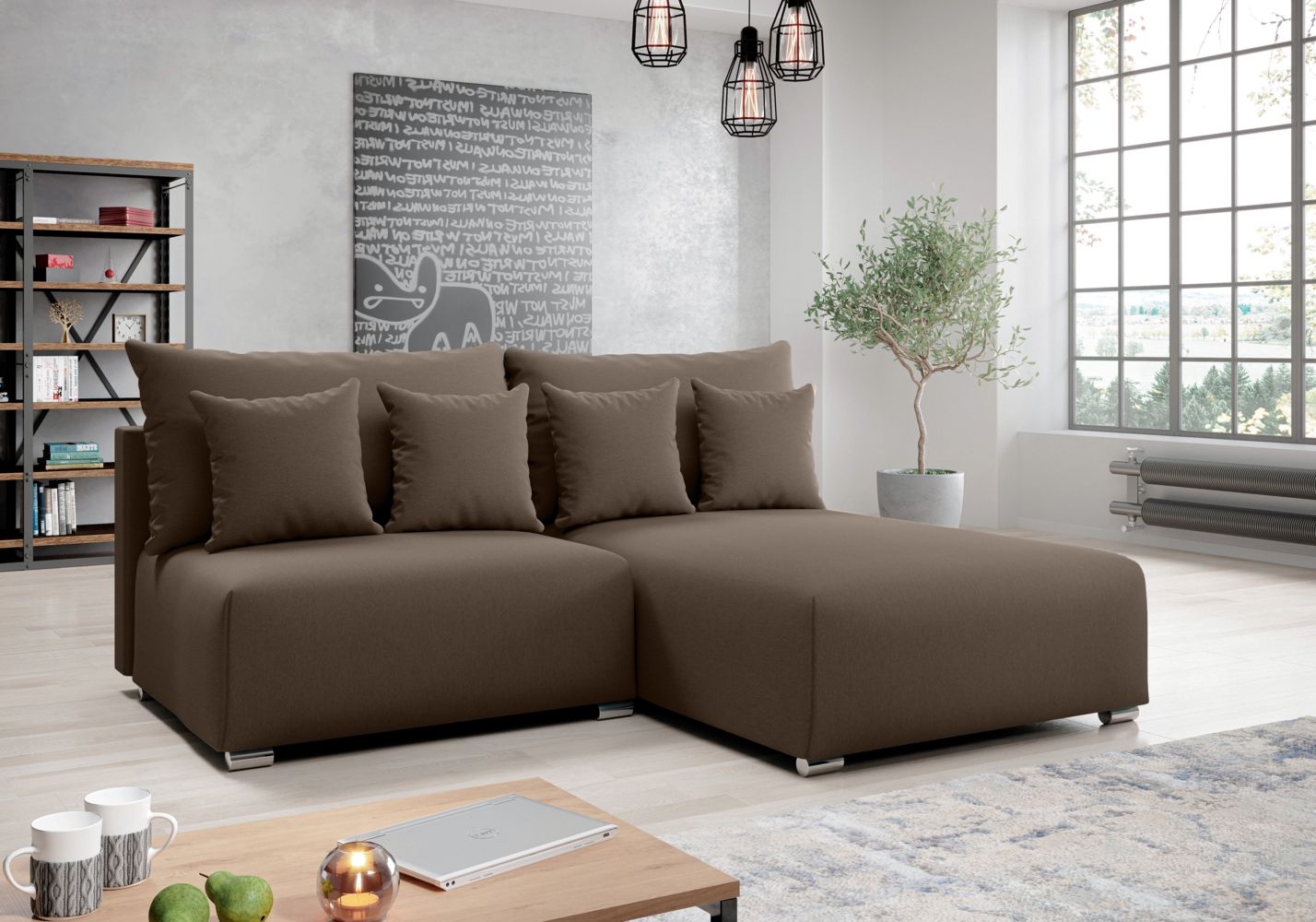AX LIVING Ecksofa mit Schlaffunktion Ederra 208 cm breit – braun R Bild 1