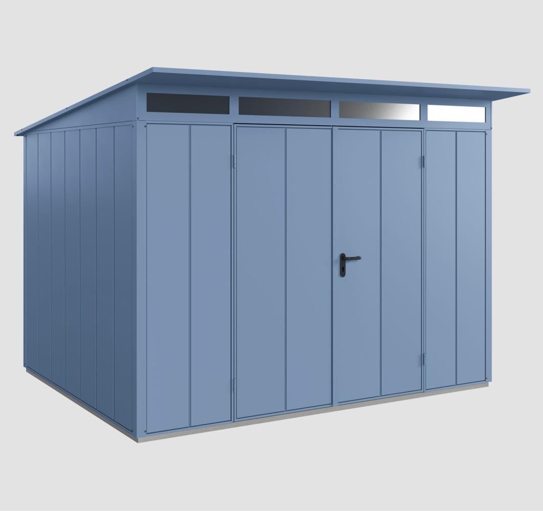 Hörmann Ecostar Metall-Gerätehaus Elegant mit Pultdach Typ 3, 238 x 303 cm , taubenblau, 7,2 m²,2-flüglige Tür Bild 1