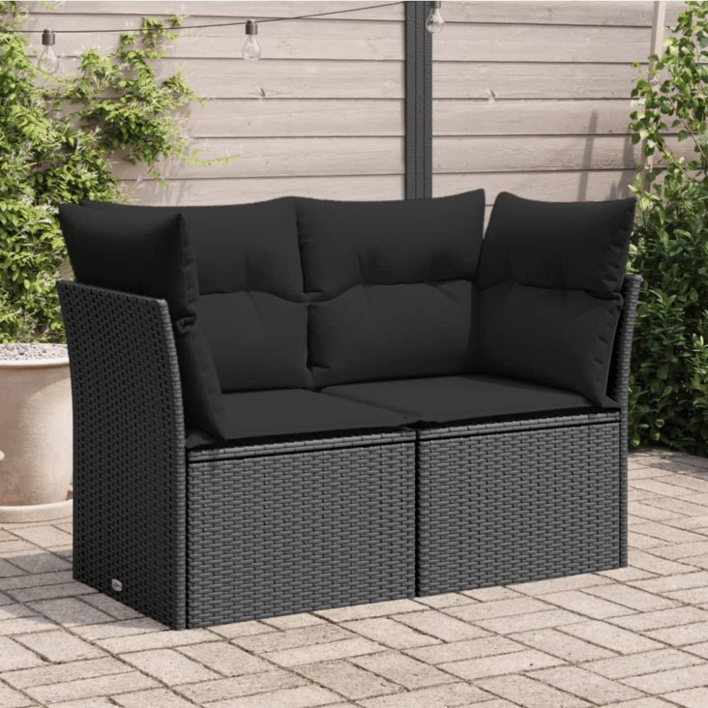 vidaXL Gartensofa mit Kissen 2-Sitzer Schwarz Poly Rattan 365986 Bild 1