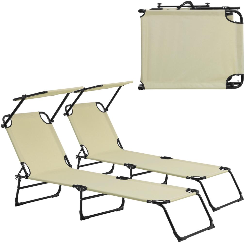 2er Set Sonnenliege Lomeda mit Sonnendach 187x53x27cm Creme [casa. pro] Bild 1