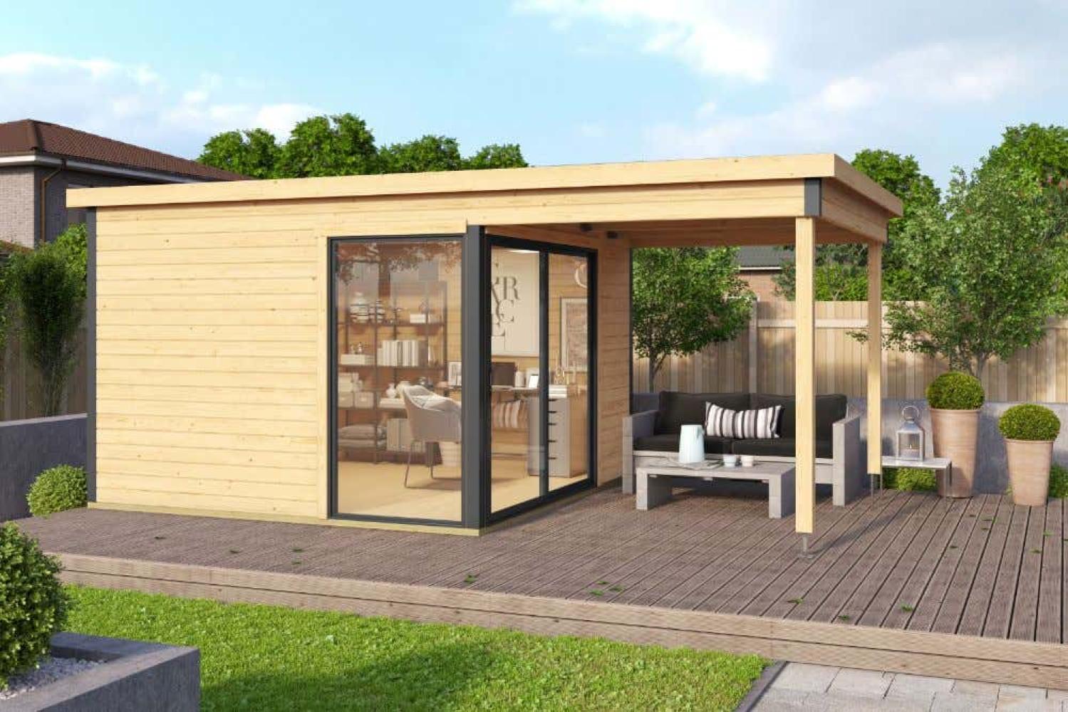 Lasita Maja Gartenhaus Domeo 1-4 Gartenhaus aus Holz Holzhaus mit 44 mm Wandstärke inklusive Terrasse inklusive Schleppdach Blockbohlenhaus Bild 1