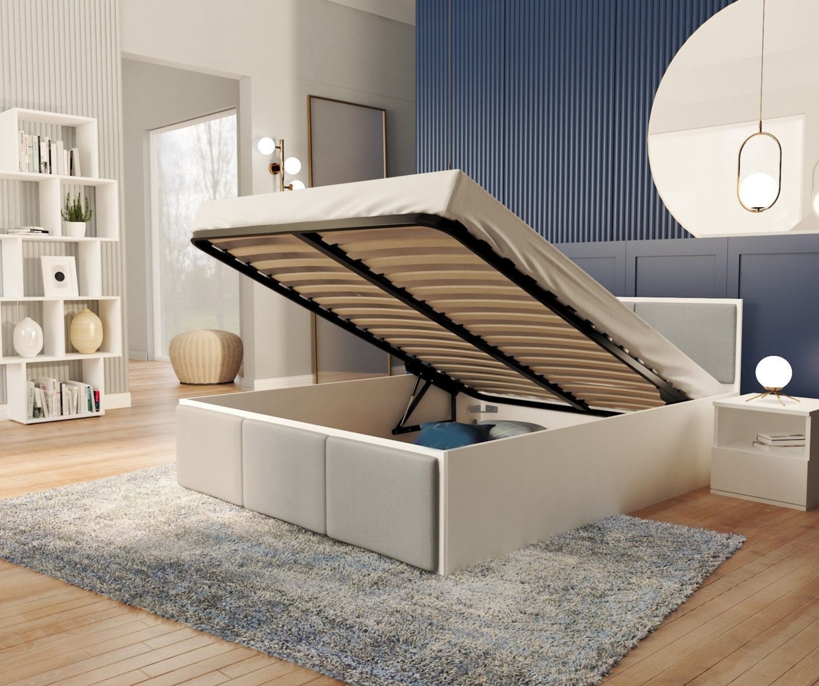 FDM Stauraumbett mit Bettkasten und Lattenrost 120x200, 140x200, 160x200, 180x200cm (MADE IN EU - Bettrahmen mit Bettkasten für viel Stauraum, in Grau,Weiß oder Eiche Braun, ideal für Paare), Metallrahmen mit hydraulischer Klappfunktion Bild 1