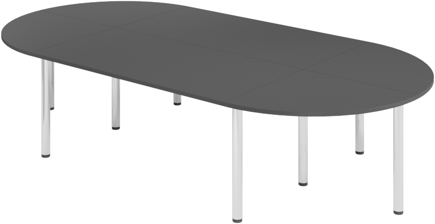 bümö Konferenztisch oval 320x160 cm großer Besprechungstisch in graphit, Besprechungstisch mit Chromfüßen, Meetingtisch für 8 Personen, Tisch für Besprechungsraum & Meeting, SETK3-G-C Bild 1