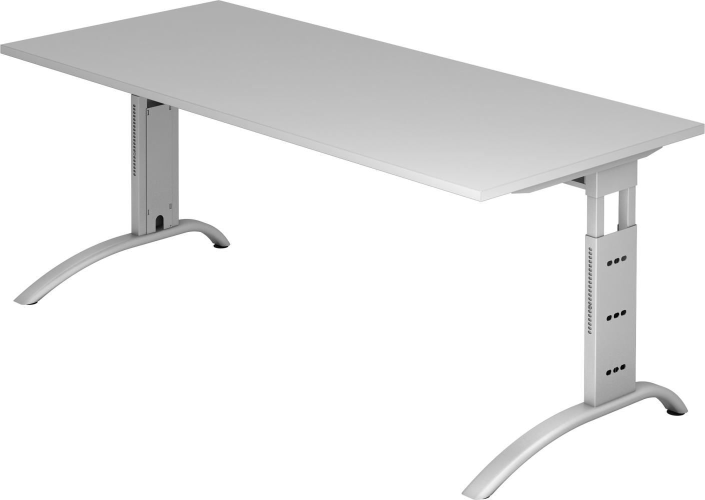 bümö manuell höhenverstellbarer Schreibtisch 180x80 cm in grau - PC Tisch höhenverstellbar & groß, höhenverstellbarer Tisch Büro, großer Computertisch verstellbar, F-Serie, FS-19-5-S Bild 1