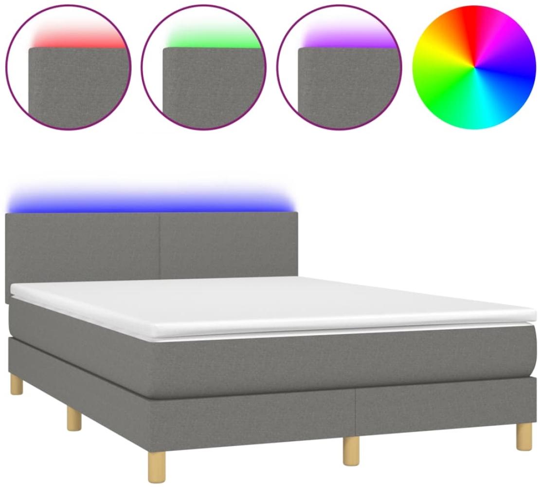 Boxspringbett mit Matratze & LED Stoff Dunkelgrau 140x200 cm Bild 1
