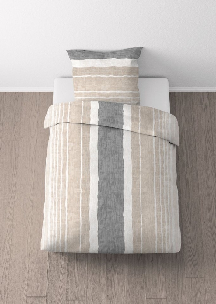 Traumhaft schlafen - Castell - Markenbettwäsche Polycotton Biber 0350350 STREIFEN WELLE, kitt, 1x 135x200 cm + 1x 80x80 cm Bild 1