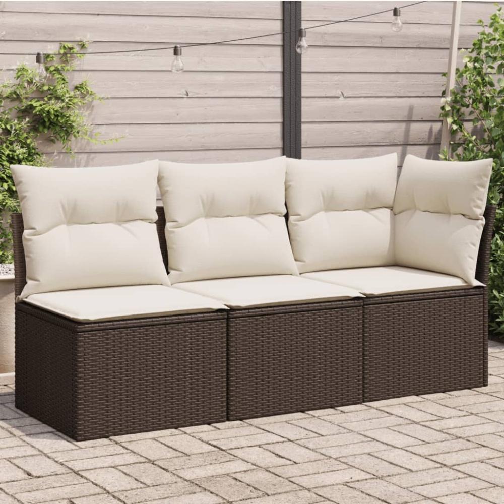 vidaXL Gartensofa mit Kissen 3-Sitzer Braun Poly Rattan 366218 Bild 1