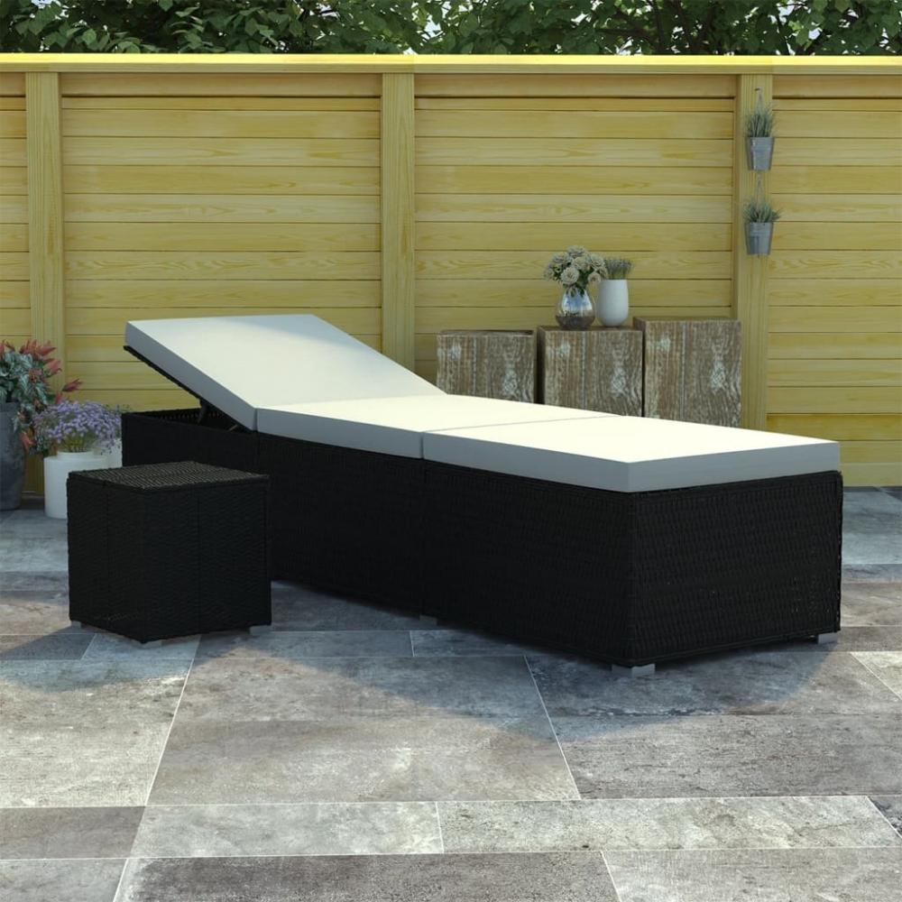 vidaXL Sonnenliege mit Auflage und Teetisch Poly Rattan Schwarz 317111 Bild 1