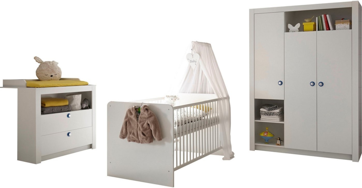 Babyzimmer Kinderzimmer inkl. Wickelkommode Bett Kleiderschrank PAULA weiß 3tlg. Bild 1