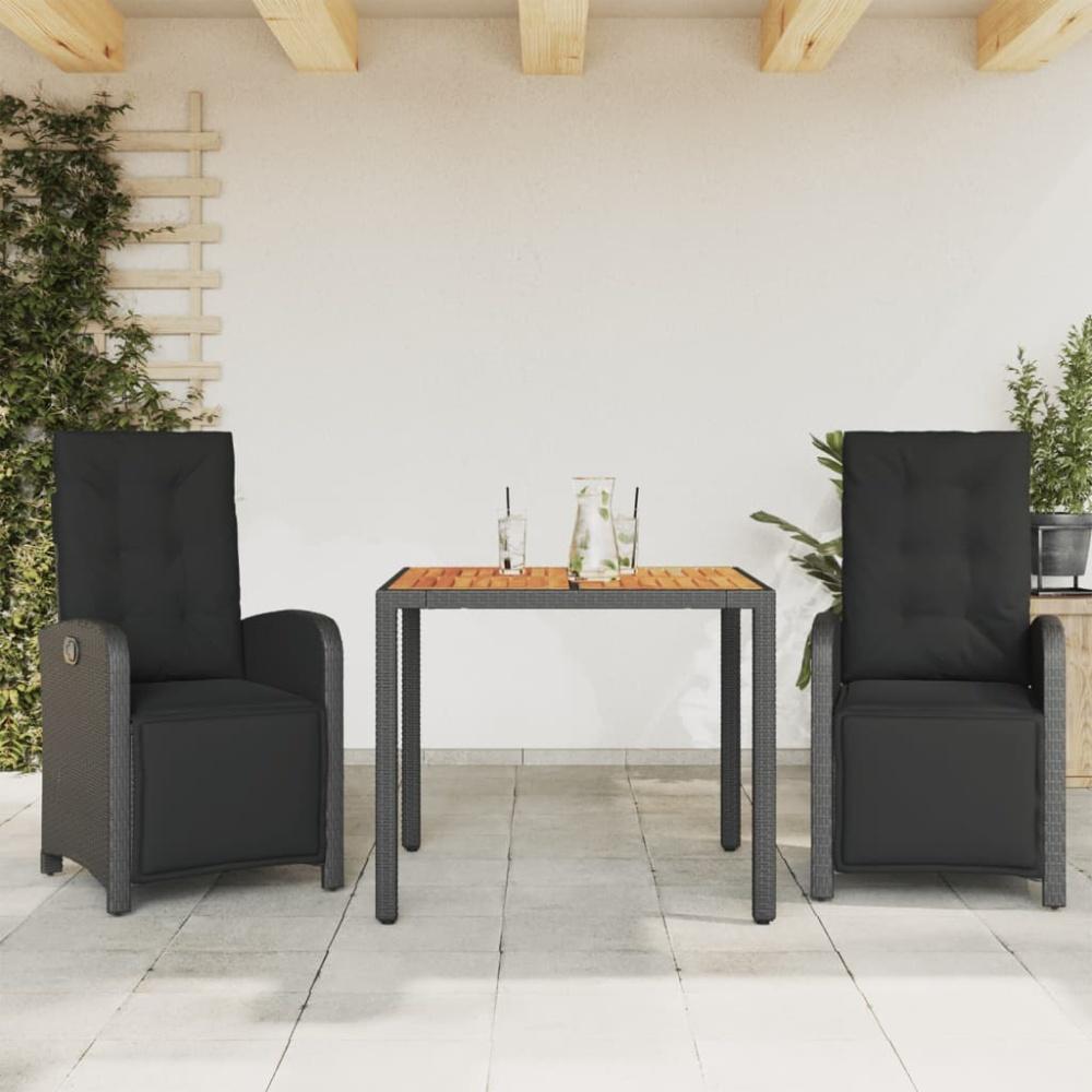 vidaXL 3-tlg. Bistro-Set mit Kissen Schwarz Poly Rattan Bild 1