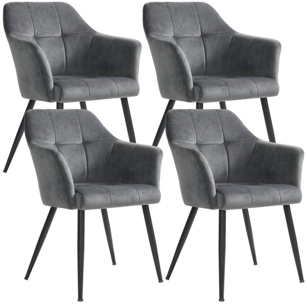 Esszimmerstuhl, 4-Set, Küchenstuhl, Polsterstuhl, Metallbeine, hohe Rückenlehne, Bezug aus Samt, für Wohnzimmer, Schlafzimmer, Esszimmer, grau LDC071G01-4 Bild 1