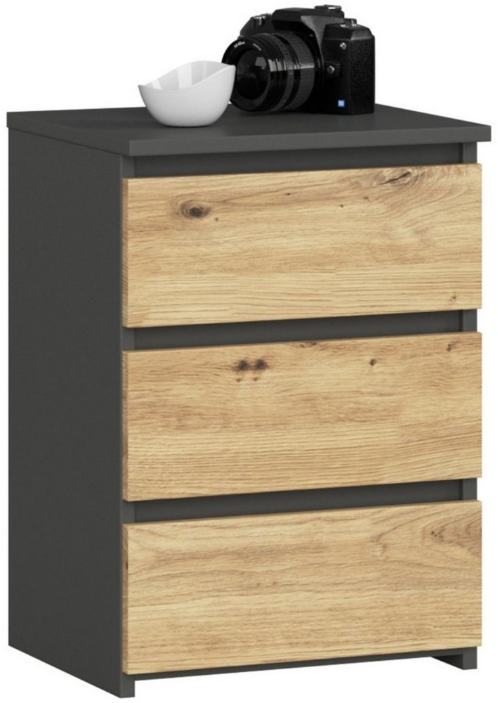 Home Collective Kommode 40 cm breit Holz Highboard Sideboard für Flur Schlafzimmer Wohnzimmer (Mehrzweckschrank Schrank schmal Kommode Schlafzimmer mit Schubladen), Kinderzimmer Organizer, 57 cm hoch, 3 Schubladen graphit-Artisan Eiche Bild 1