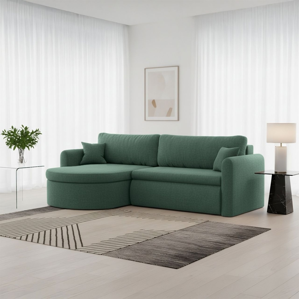 Ecksofa Schlafsofa FELIZ Stoff Faro Grün Ottomane Links Bild 1