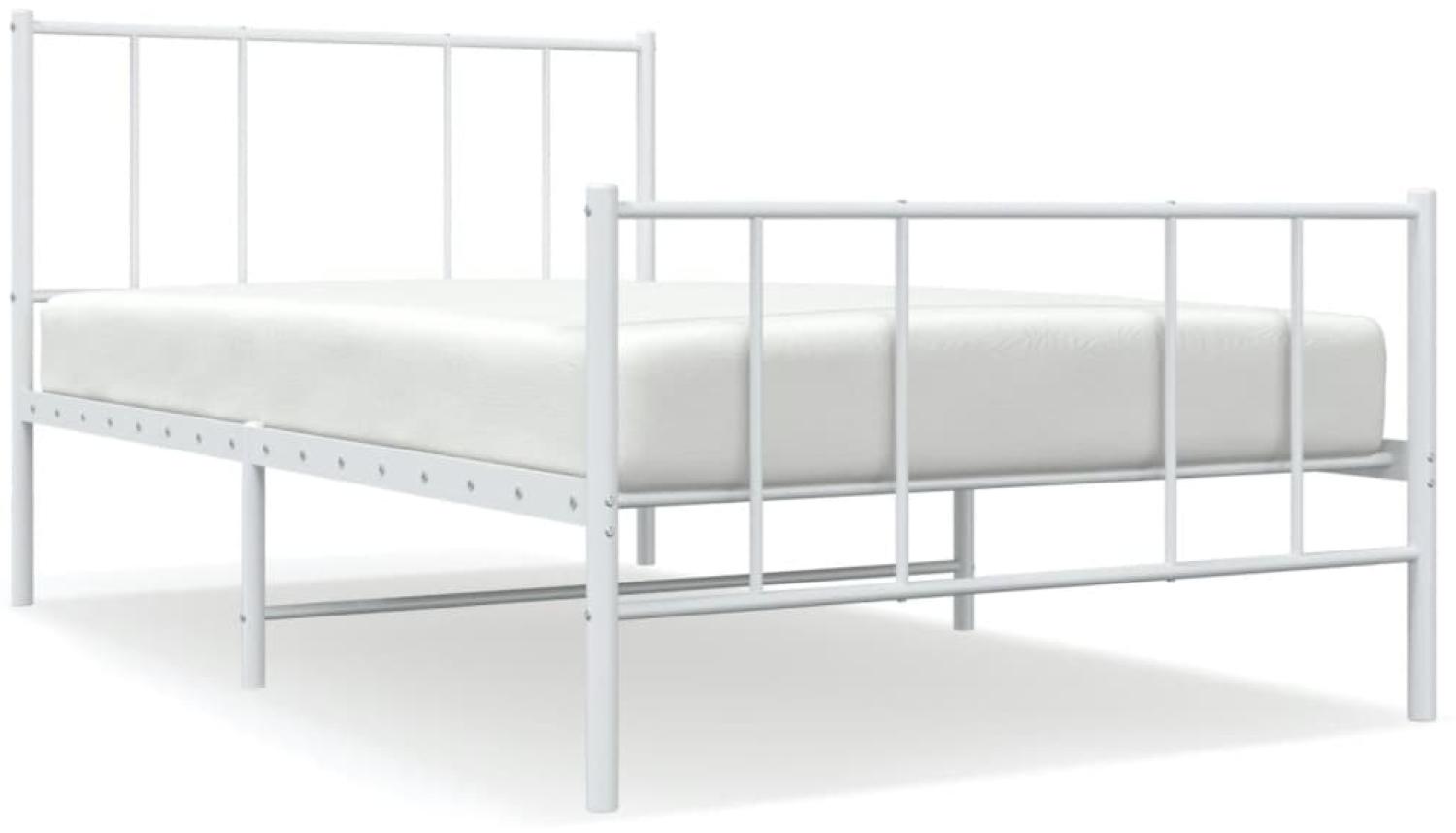 vidaXL Bettgestell mit Kopf- und Fußteil Metall Weiß 107x203 cm 352543 Bild 1
