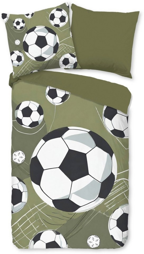 PURE luxury collection Kinderbettwäsche Daan, Microfaser, 2 teilig, Mikrofaser, 135x200, 2 Teilig, Wendeoptik, Kind, Junge, Fußball Bild 1