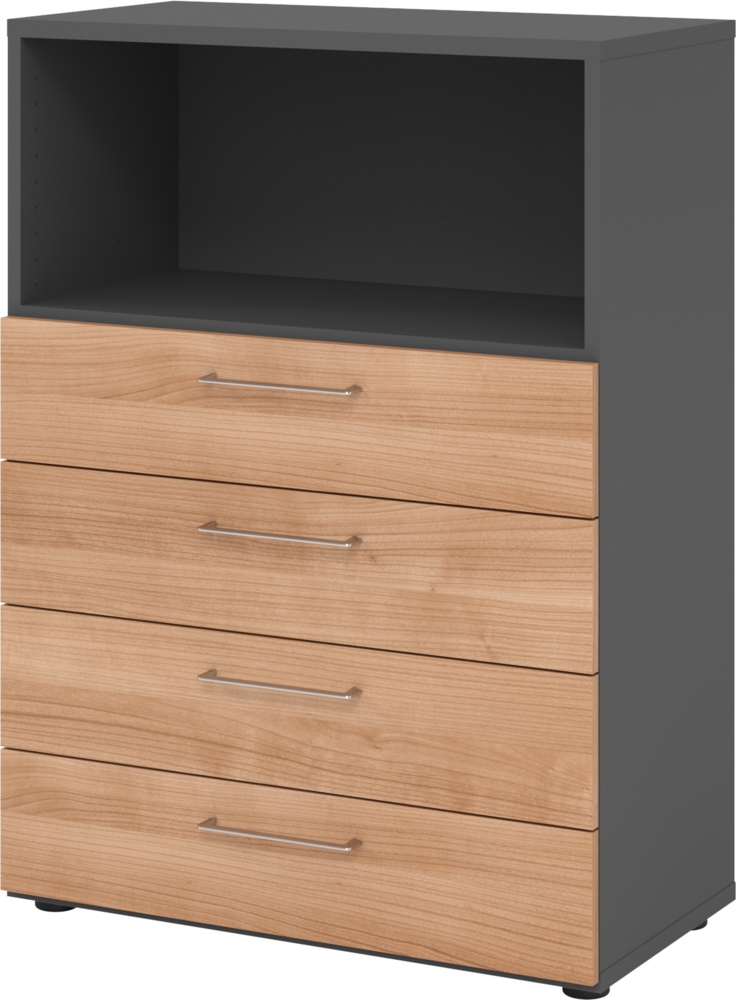 bümö smart Schubladenschrank, Büroschrank 80cm breit in Graphit/Nussbaum mit 4 Schüben & 1 Regalfach - Bürocontainer aus Holz, Container mit Metallgriffen & Soft-Stop Schubladen, 938S4-G-N-BS Bild 1