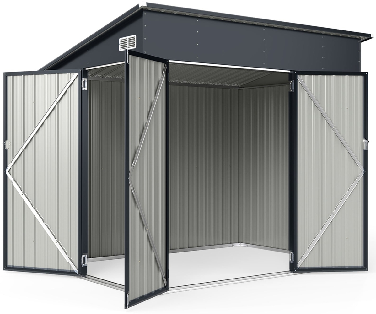 235x174 cm Geräteschuppen mit Dreifachtüren abschließbarer Gartenschuppen mit schrägem Dach Dunkelgrau Bild 1