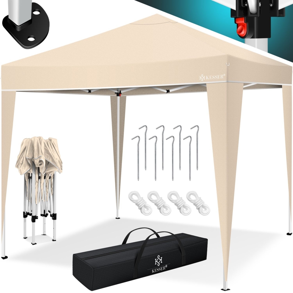 KESSER® Faltpavillon mit Tasche, ohne Beleuchtung, wasserdicht und UV-Schutz 50+, Metall / Polyester beige, 300x300 cm Bild 1