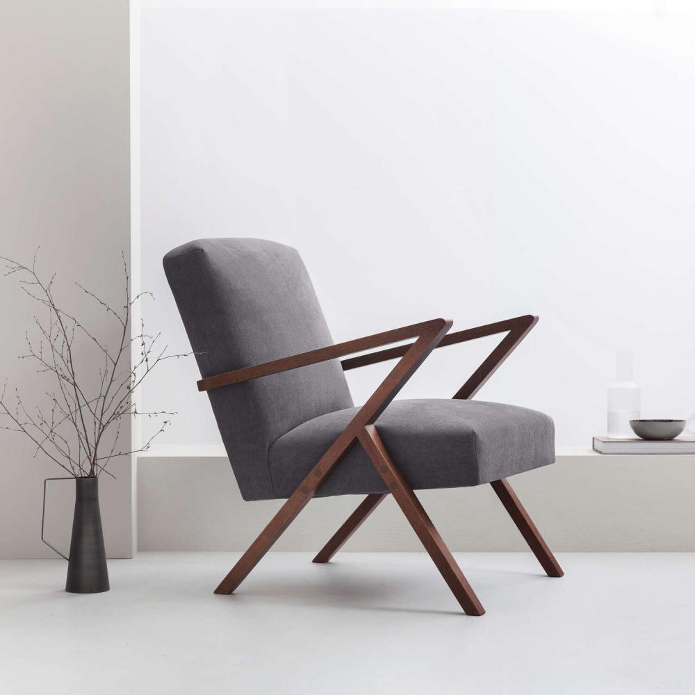 Retrostar Chair - Basic Line Dunkelgrau /Gestell Nussbaum Bild 1