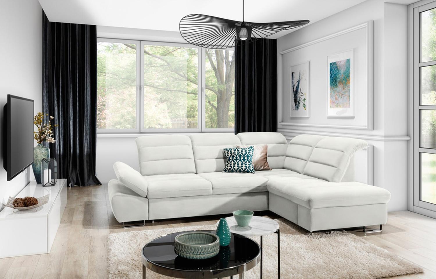 Stylefy Romillé Ecksofa Kunstleder Weiß Rechts Bild 1