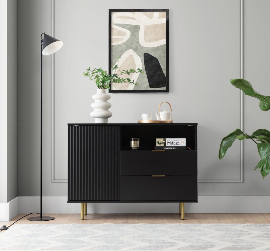 Furnix Kommode Nadija K1D2SZ Sideboard mit Schubladen und Metallfüßen in 2 Farben, 107x80x41 cm, Design und Funktionalität Bild 1