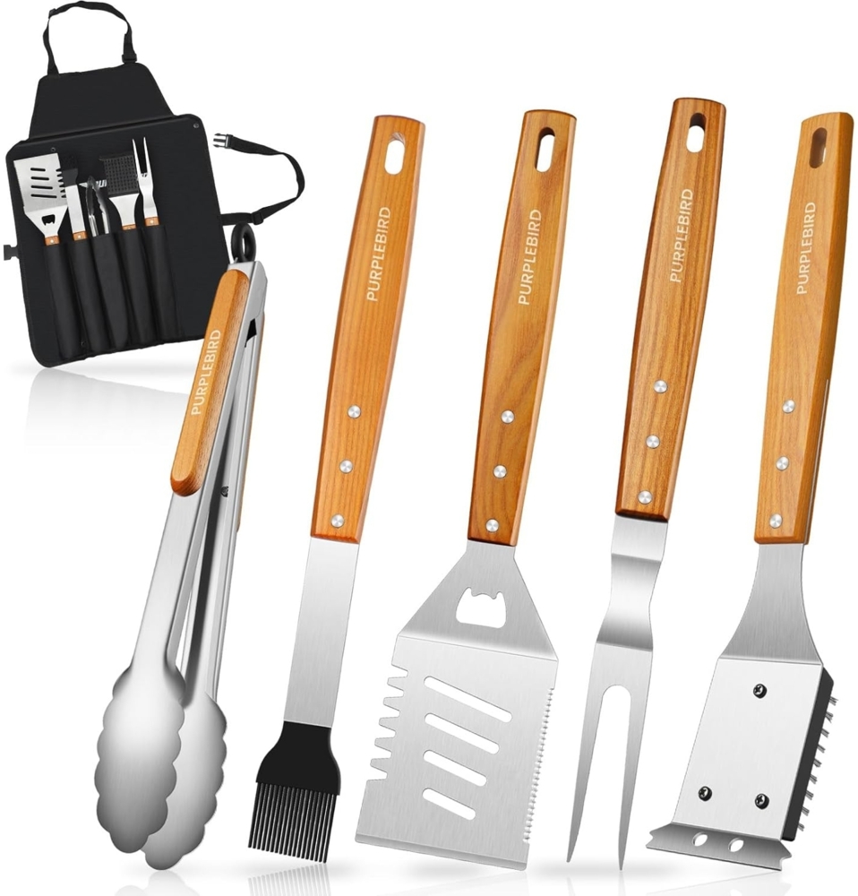 KraftGriller Premium Grillbesteck Set 5-TLG aus Edelstahl mit Holzgriff Bild 1