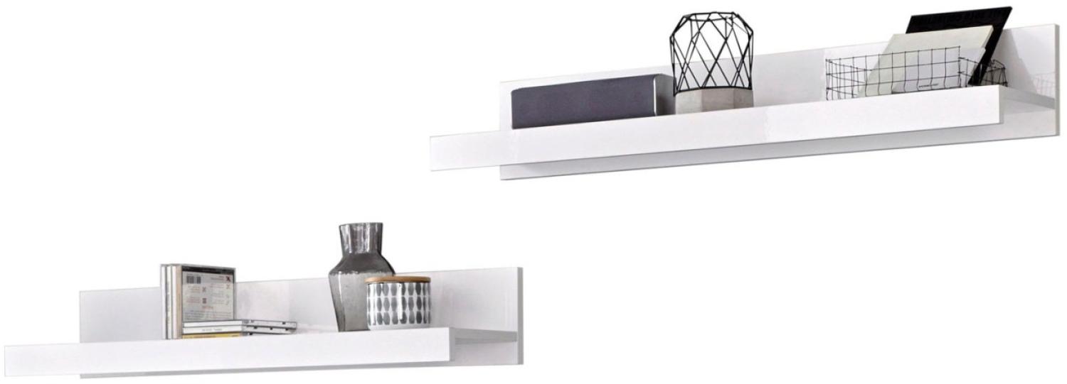 2er Set Wandregal India Wandboard 90 x 20 x 15 cm weiß Hochglanz Bild 1
