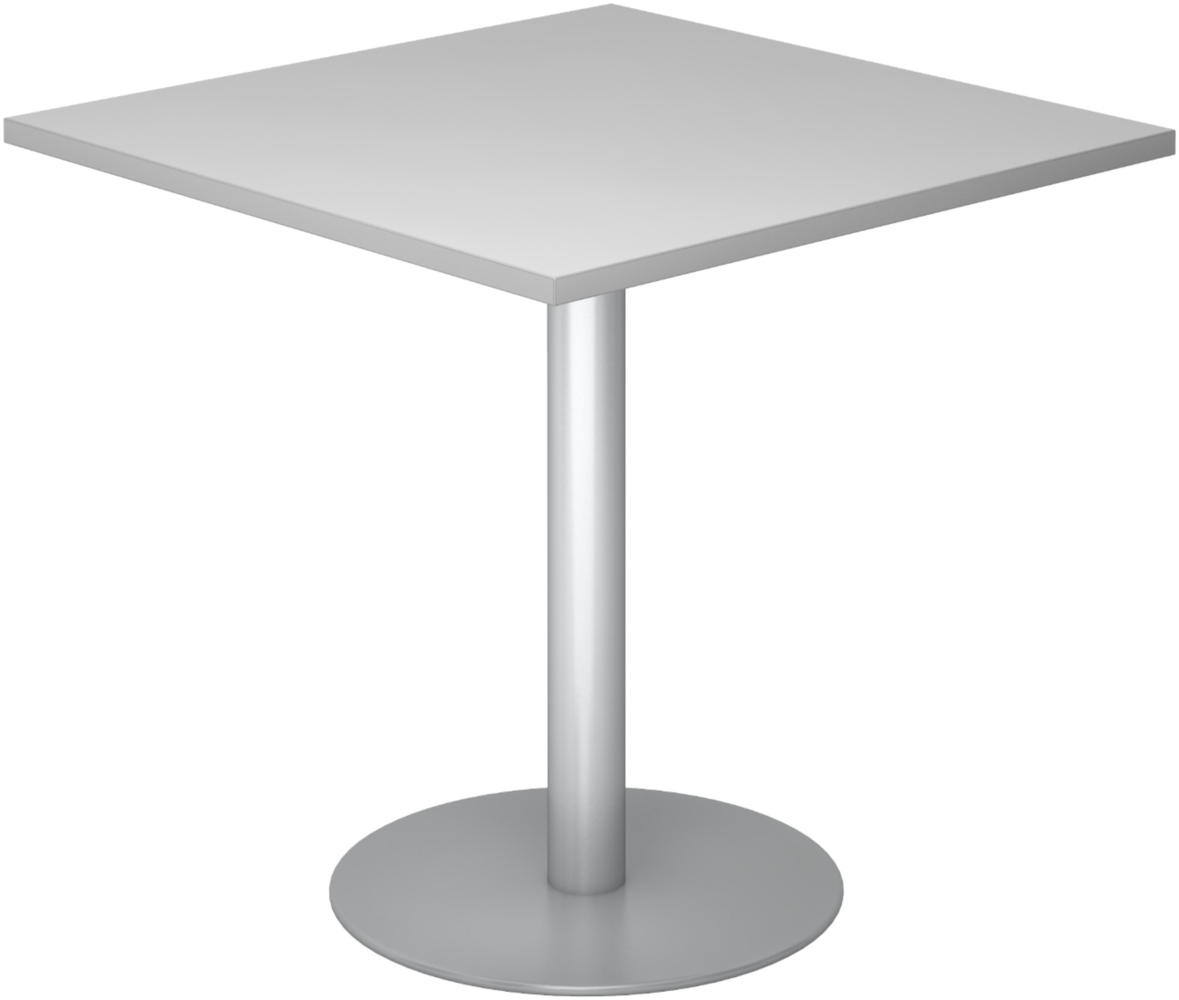 bümö Besprechungstisch, Esstisch klein, Tisch eckig 80x80 cm - kleiner Esstisch grau, Rundtisch Esstisch 2 Personen mit Holz-Platte, Säule aus Metall in silber, Konferenztisch, Bistrotisch, STF88-5-S Bild 1