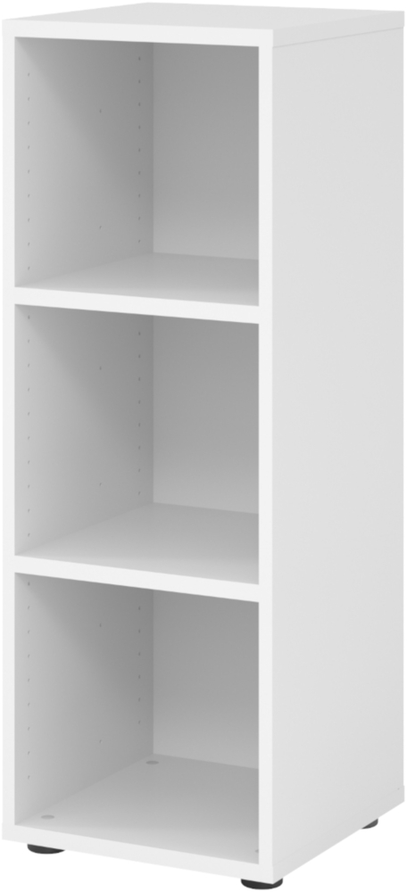 bümö Regal weiß, Standregal aus Holz für 3 Ordnerhöhen - Bücherregal klein 40 cm schmal, Aktenregal für Ordner & Bücher, kleines Büroregal, Holzregal, Ordnerregal, Buchregal Dachschräge, 934RE-W Bild 1