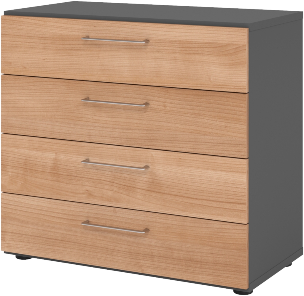 bümö smart Schubladenschrank, Büroschrank 80cm breit in Graphit/Nussbaum mit 4 Schüben - Bürocontainer aus Holz, Container mit Metallgriffen & Soft-Stop Schubladen, 928S4-G-N-BS Bild 1