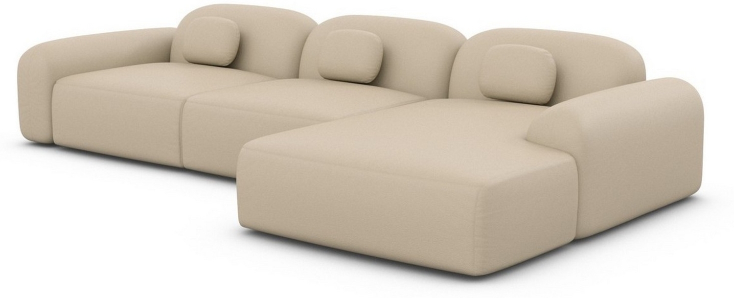 Ecksofa Barcelona L Kurz mit Zierkissen, Kunstleder, Beige, Rechts Bild 1