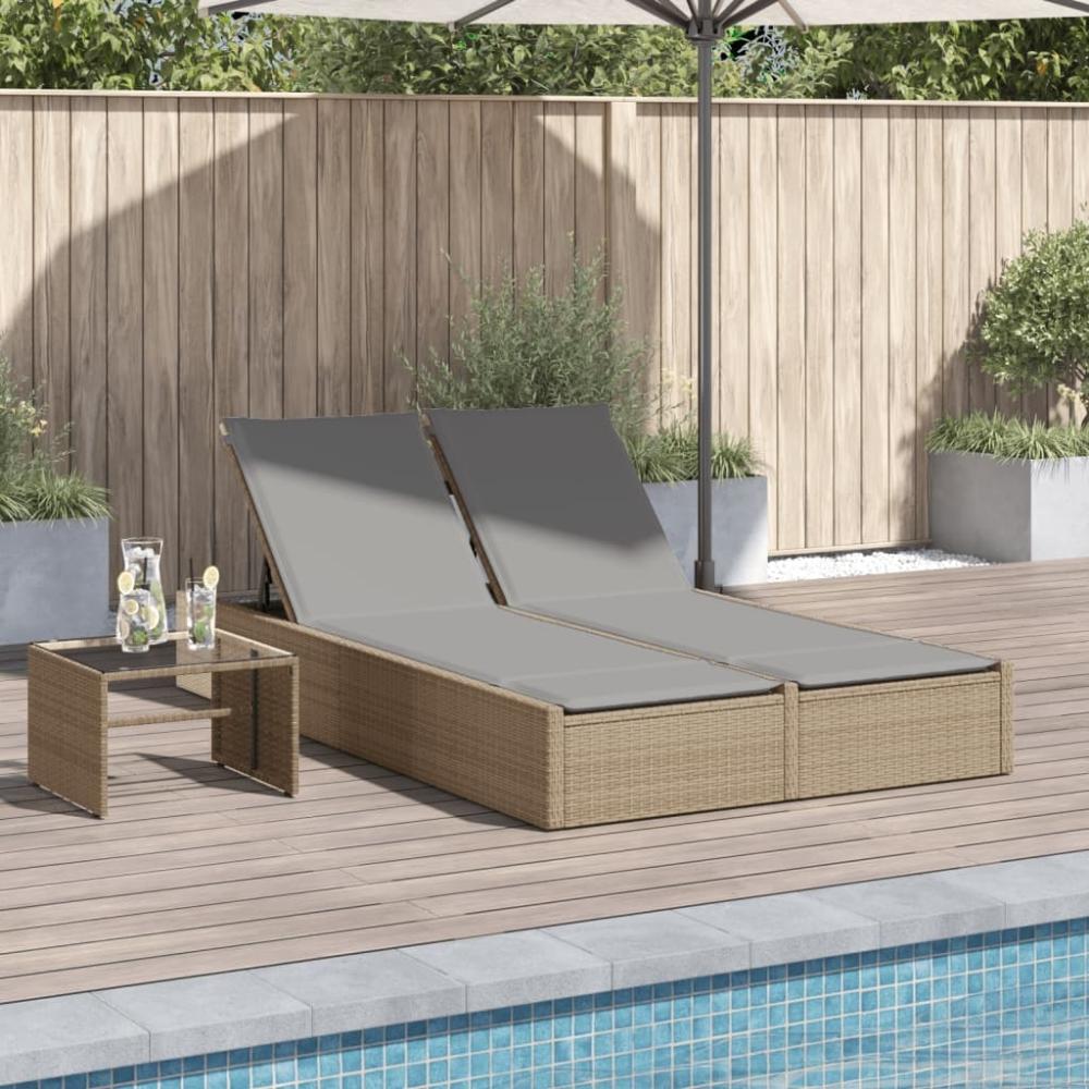 vidaXL Doppel-Sonnenliege mit Auflagen Beige Poly Rattan 368631 Bild 1