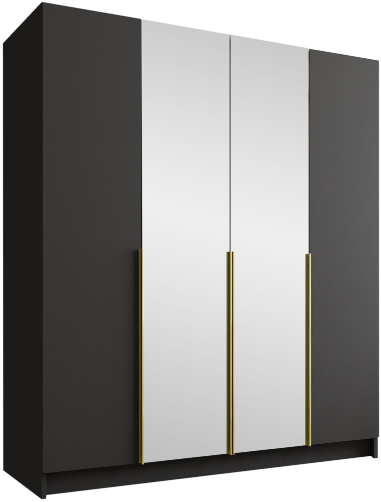 Mirjan24 'Salkor' Drehtürenschrank mit 4 Türen, Laminatplatte, 215 x 58 x 200 cm, Schwarz / Gold, mit Spiegel Bild 1