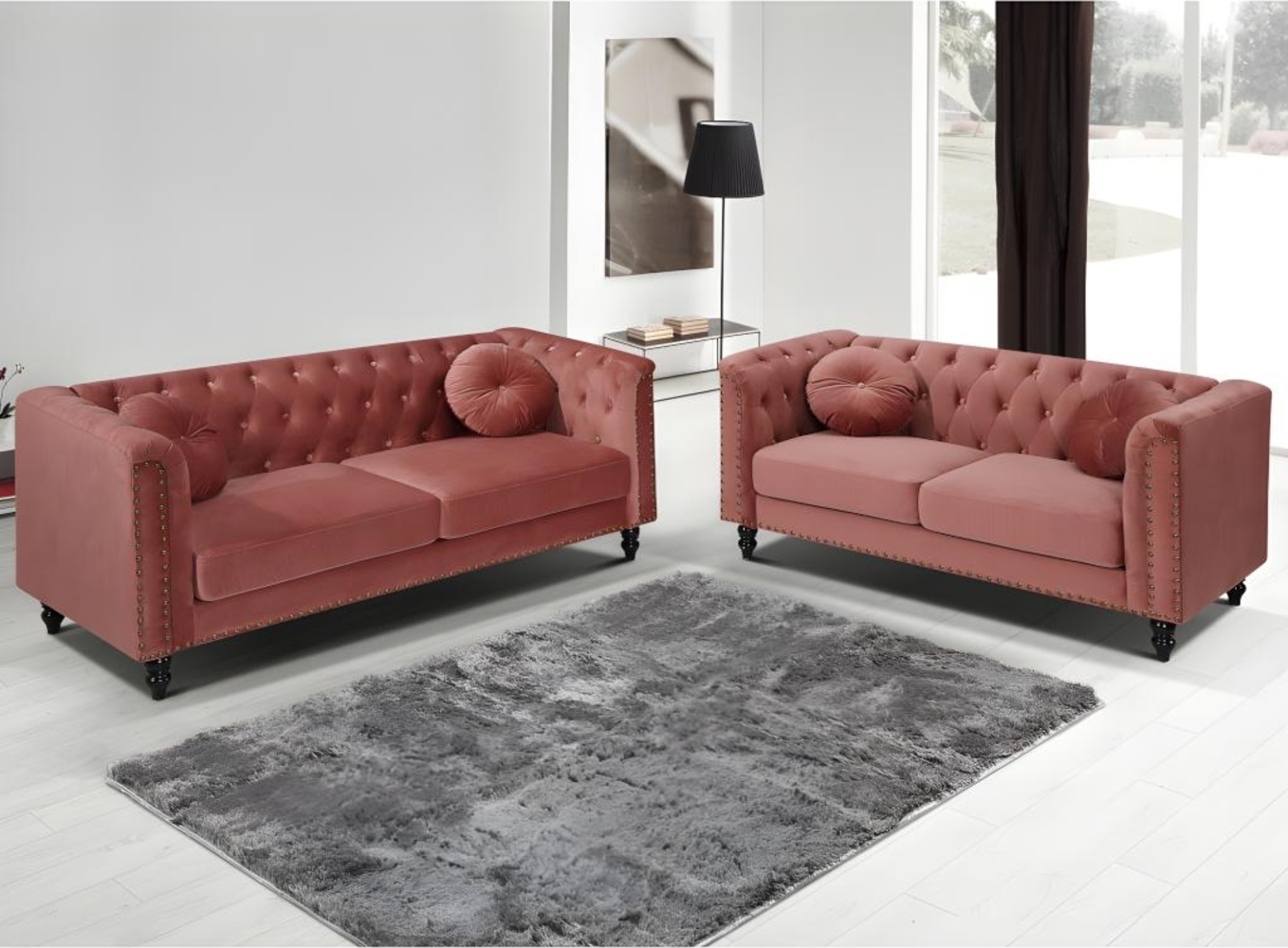 Vente-unique - Couchgarnitur 3+2 - Samt - Altrosa - TURNER Bild 1