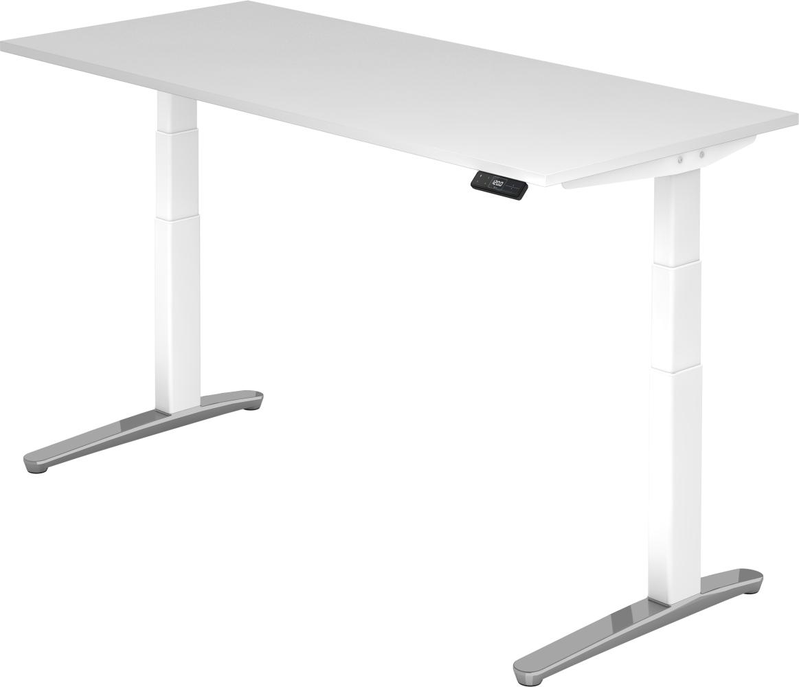 bümö® Sitz- & Stehschreibtisch Serie-XBHM elektrisch höhenverstellbar mit Memoryfunktion, Tischplatte 180 x 80 cm in weiß, Gestell in weiß / aluminium poliert Bild 1