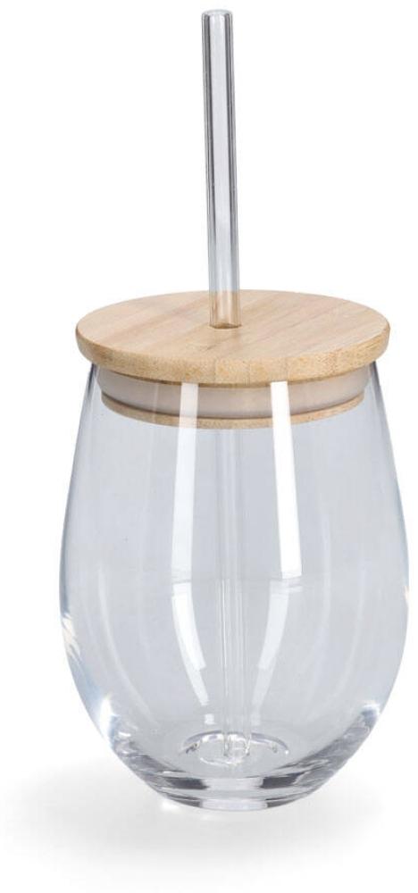 Trinkglas mit Glasstrohhalm und dichtem Bambusdeckel, 500 ml Bild 1