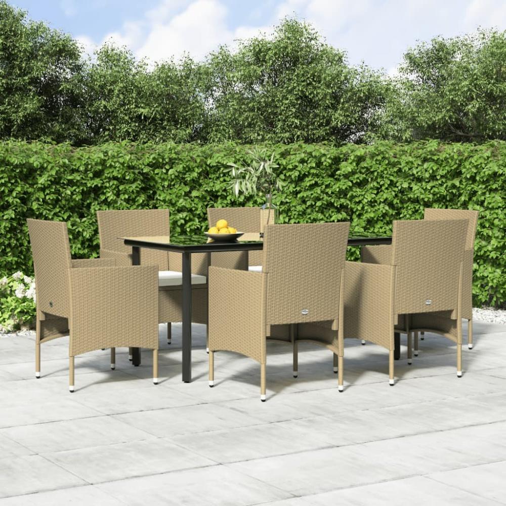 vidaXL 7-tlg. Garten-Essgruppe mit Kissen Beige und Schwarz 3156609 Bild 1